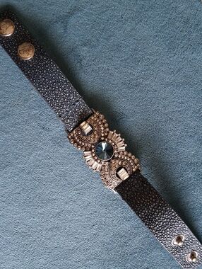 Chloe + Isabel Black Leather Strap Crystal Buckle Bracelet